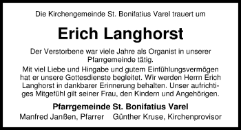 Traueranzeige von Erich Langhorst von Nordwest-Zeitung