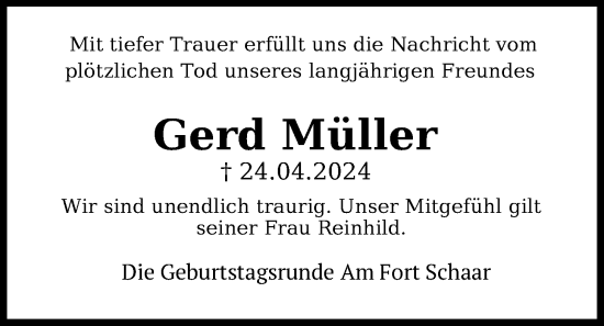 Traueranzeige von Gerd Müller von WZ/JW/AH